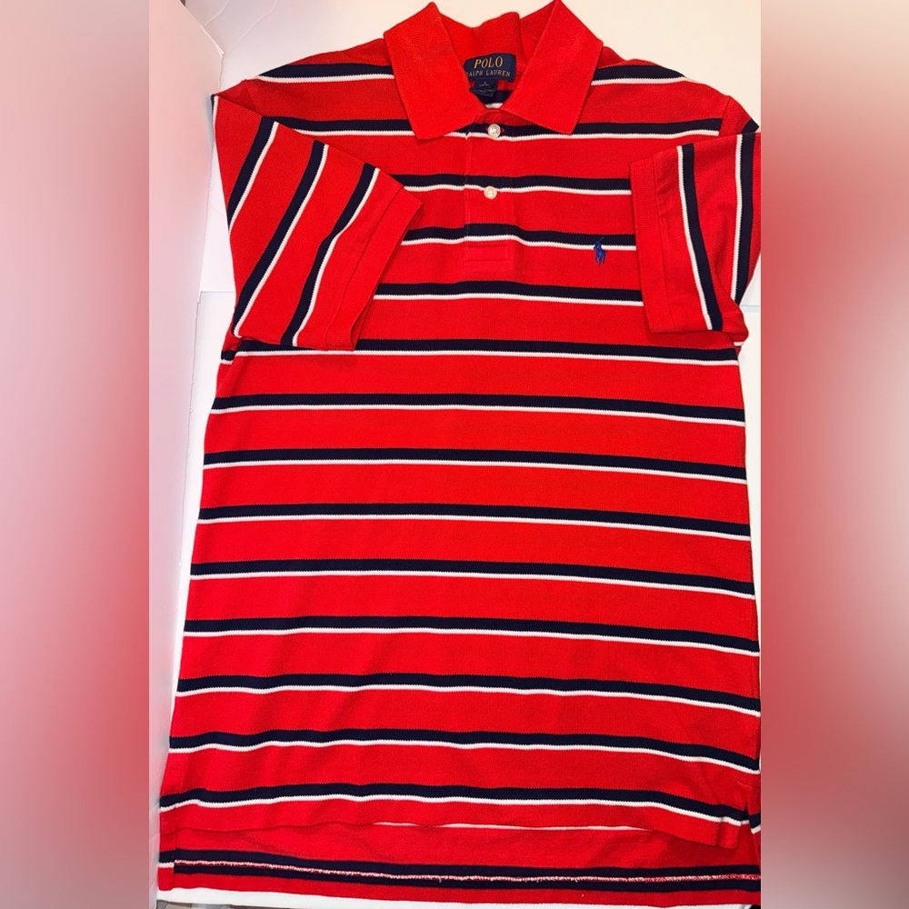 Polo by Ralph Lauren boys' vibrant red striped shirt size 14/16